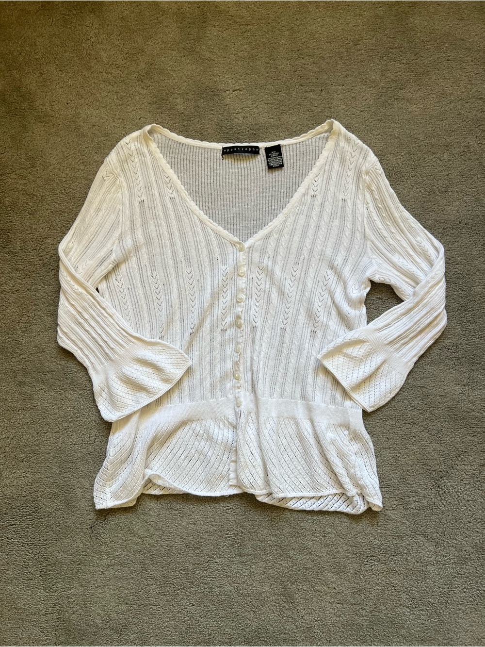 Vintage Apostrophe Cream Cable-Knit Button Down Top